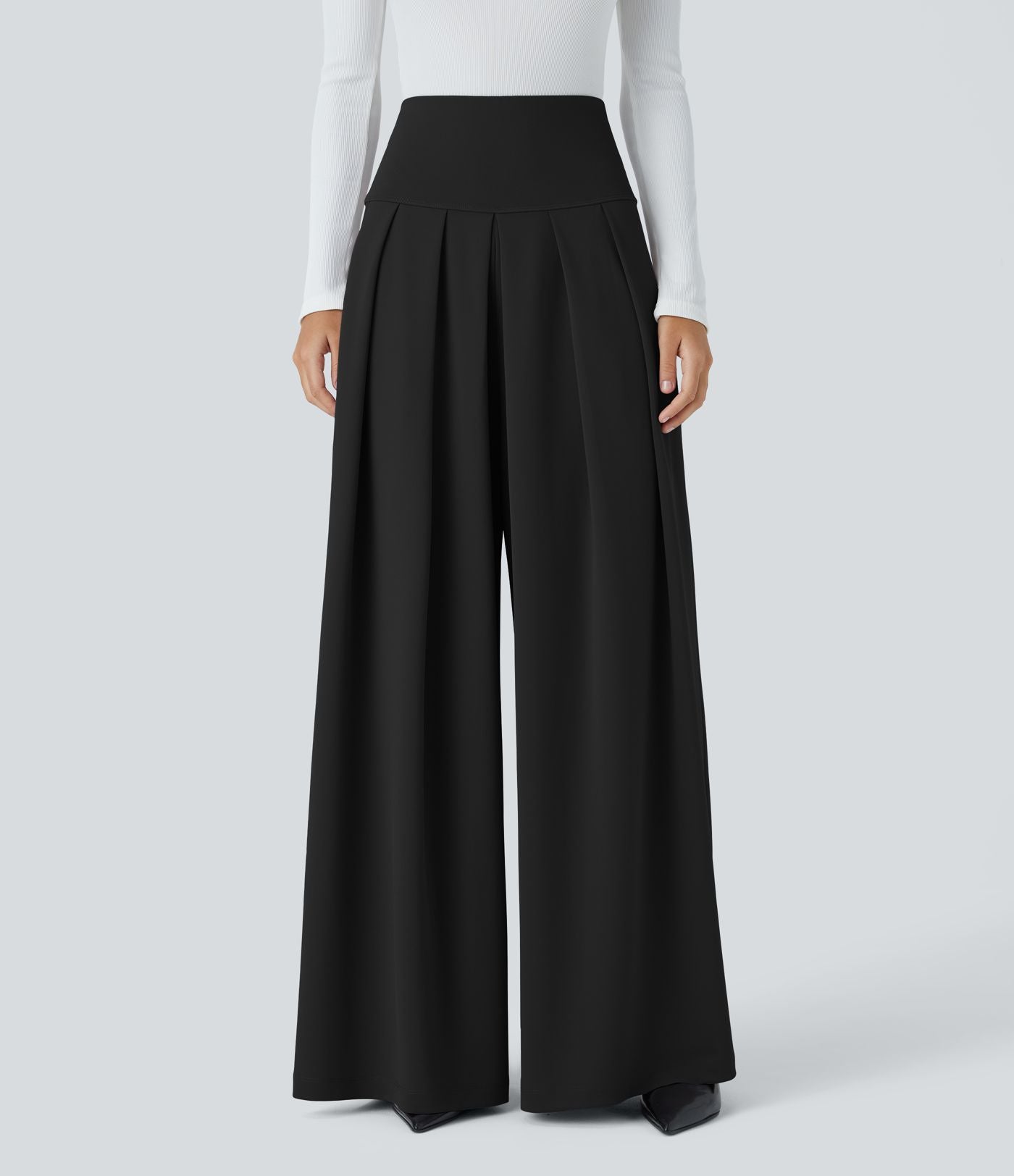 Halara Flex™ Pantalon Tailleur en crêpe taille très haute, plissé, jambes larges avec poches latérales