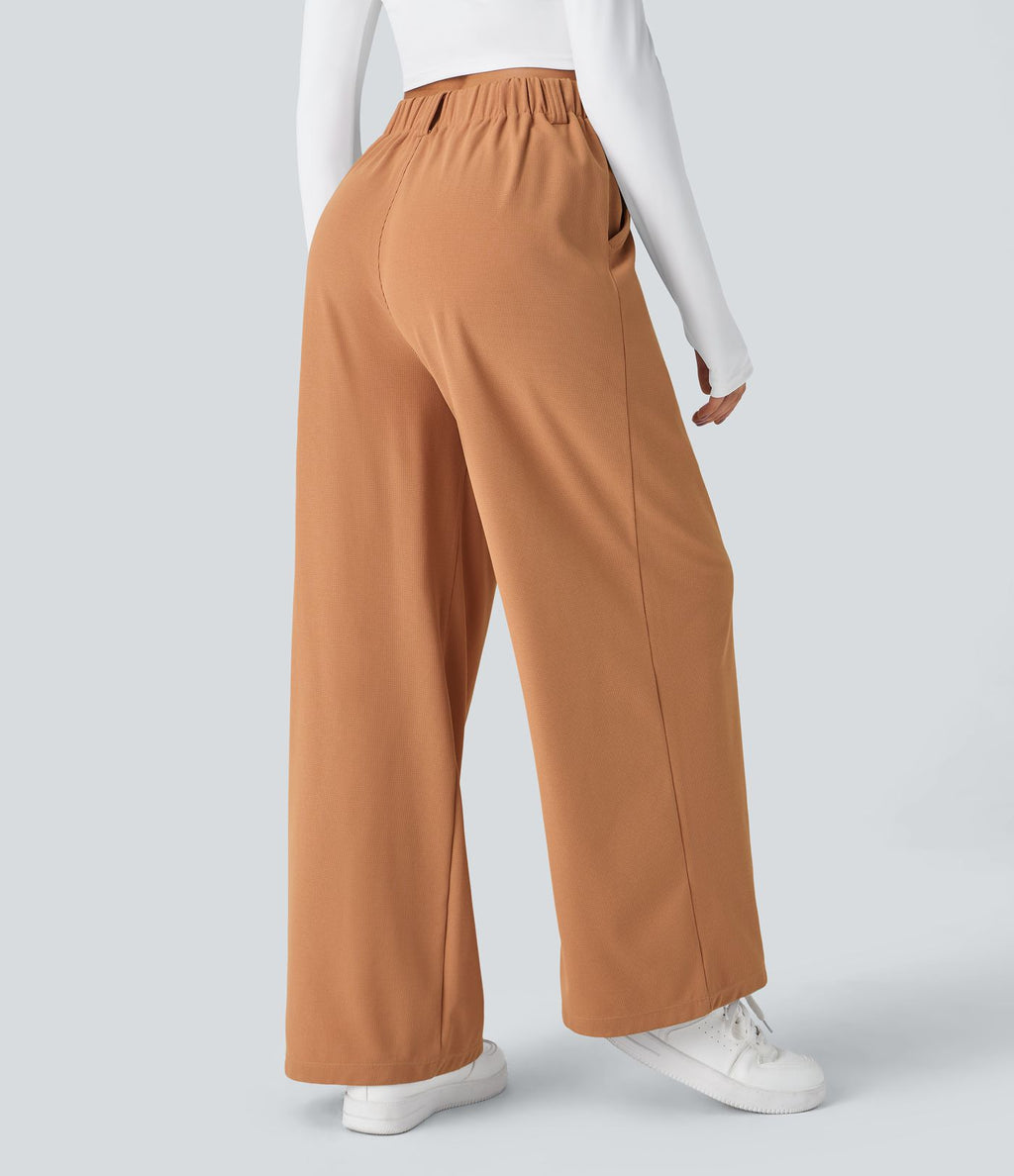 Halara Flex™ Pantalon Tailleur Large Fluide Gaufré Taille Haute Poches Latérales
