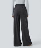 Pantalon velours côtelé tailleur et large Halara Flex™, taille haute, avec poches