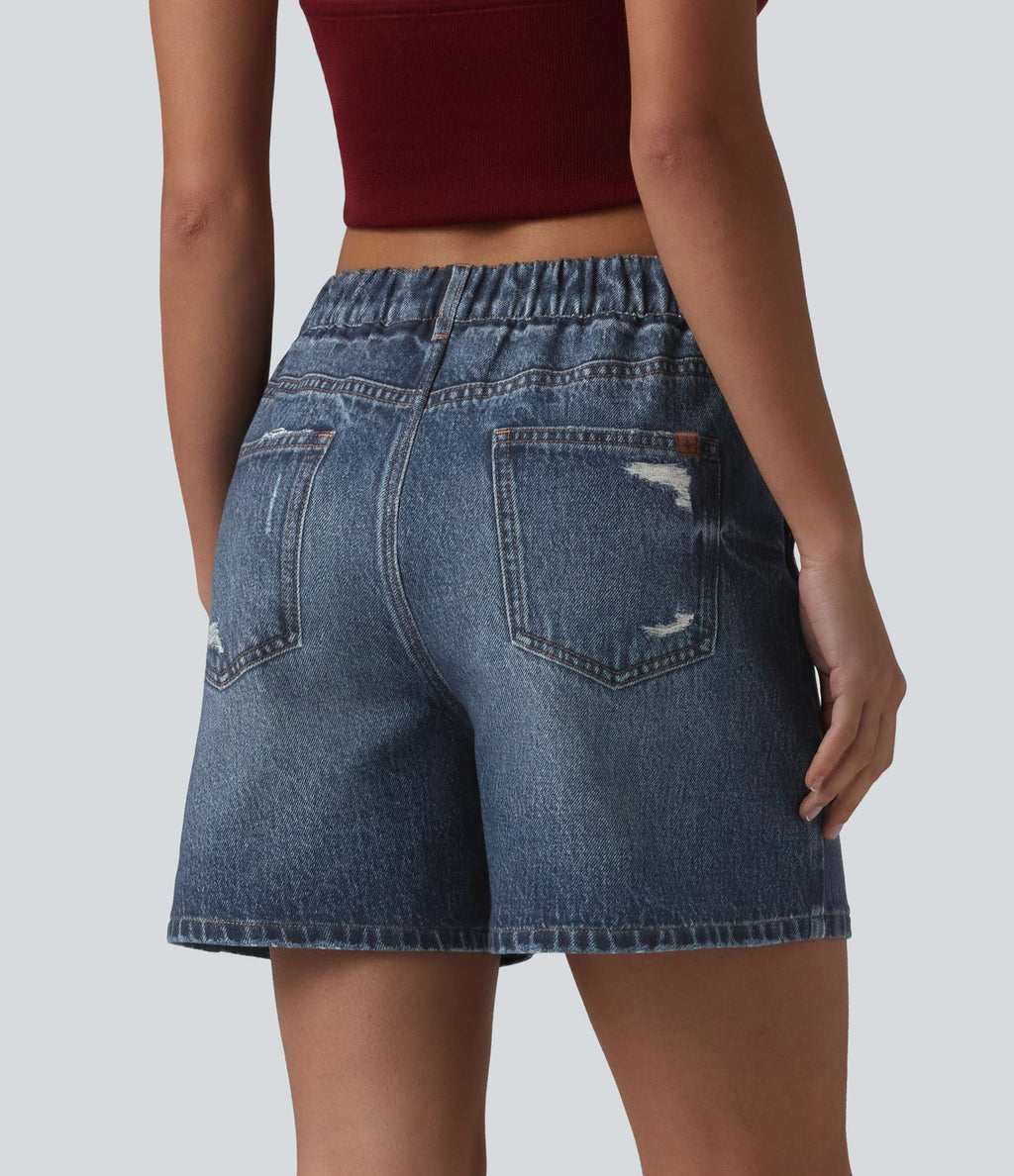 Short casual en molleton imprimé denim taille mi-haute 12,5 cm avec poches