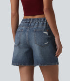 Short casual en molleton imprimé denim taille mi-haute 12,5 cm avec poches