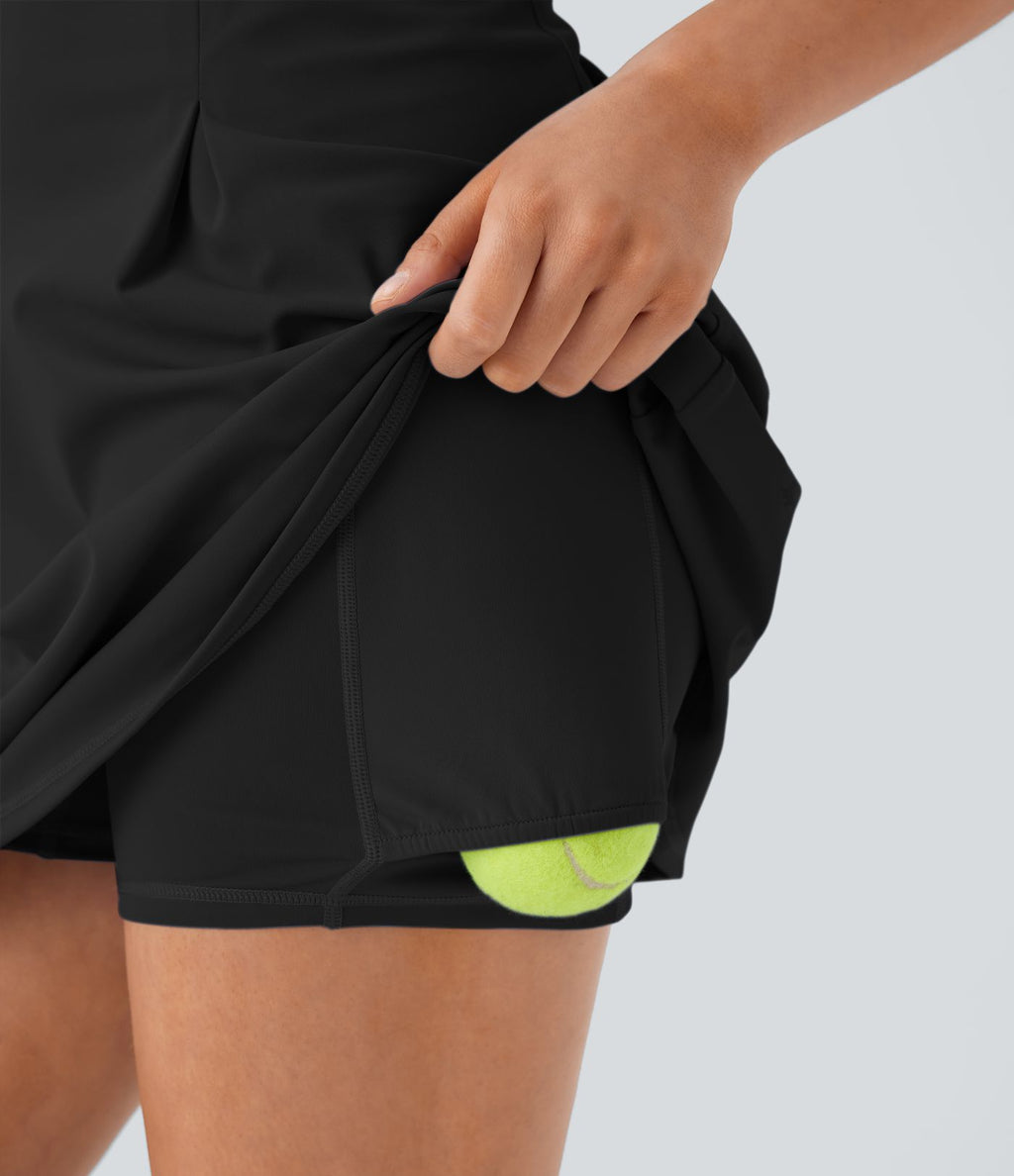 Softlyzero™ QuickDry Robe de padel et loisirs courte sans manches à col carré avec short intégré et poche latérale