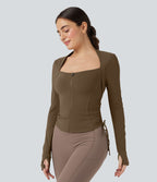 Veste yoga SoftlyZero™ Plush manches longues avec trous pour pouces et cordon de serrage