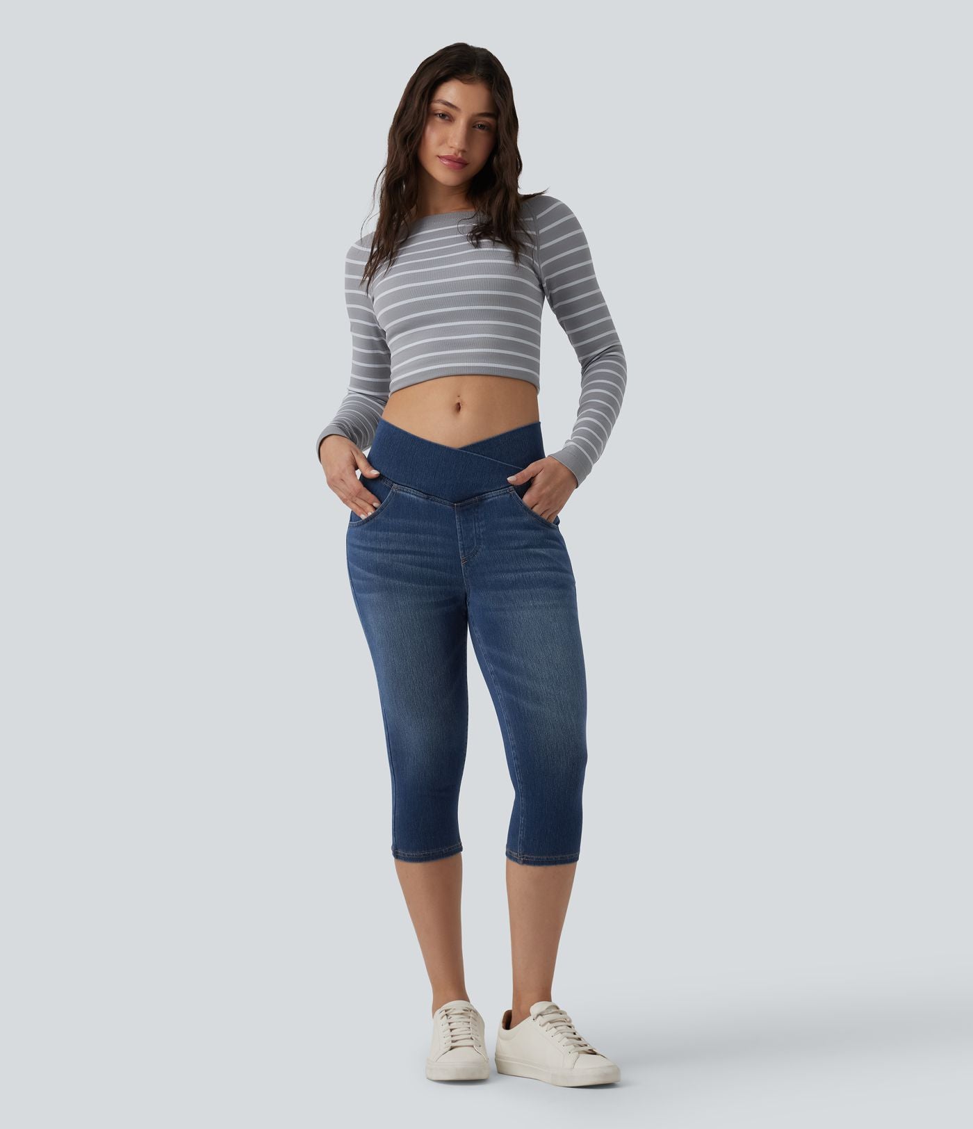 Jegging capri décontracté Halara Flex™ denim croisé taille haute avec poches