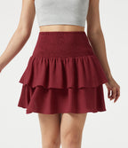 Jupe mini casual taille haute froncée à volants effet lin