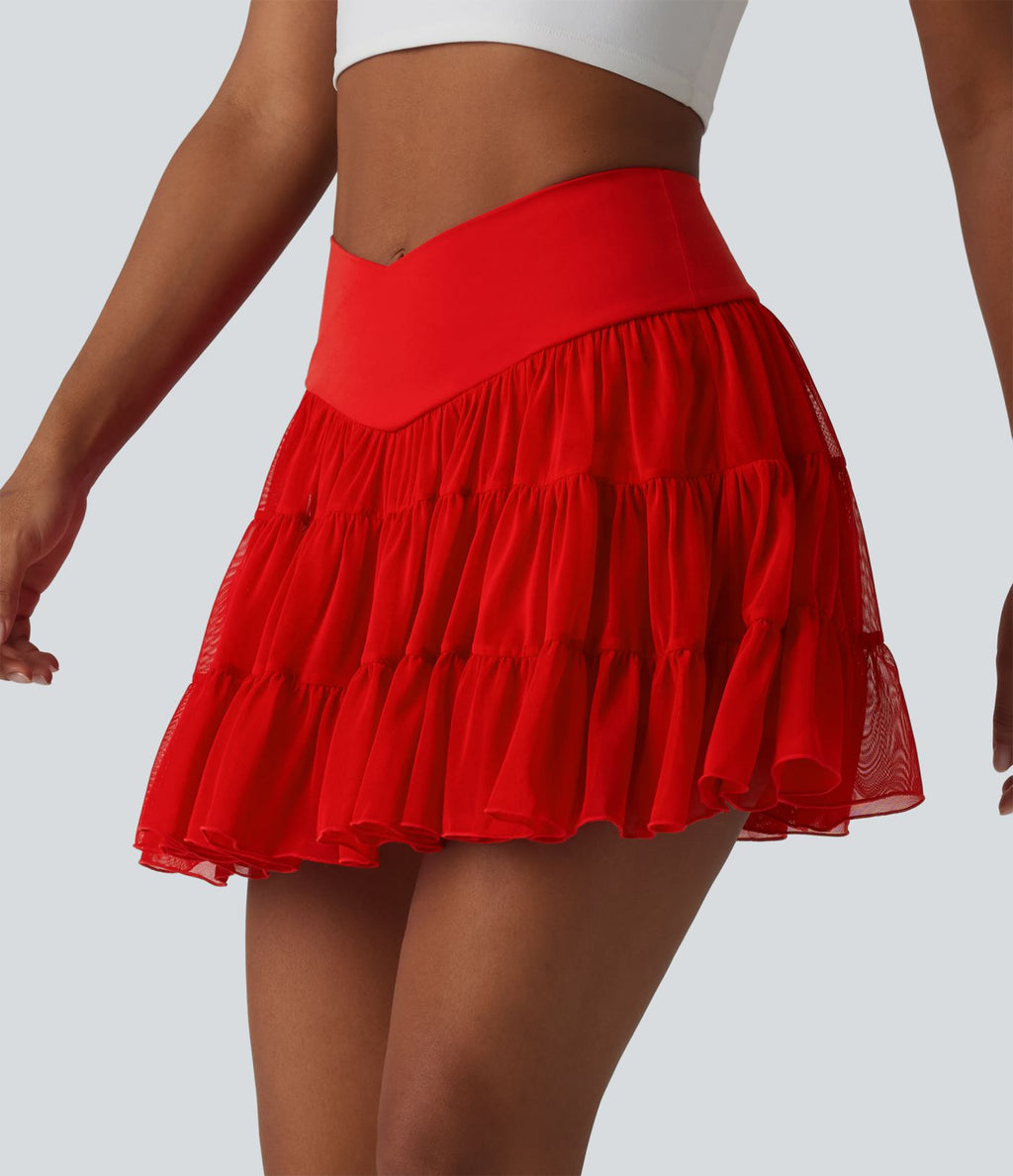 Jupe-short de tennis mini taille haute croisée fluide avec poches