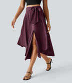 Breezeful™ Jupe Taille Haute Casual Midi Séchage Rapide Fluide Fentes Latérales Nouées 2 en 1
