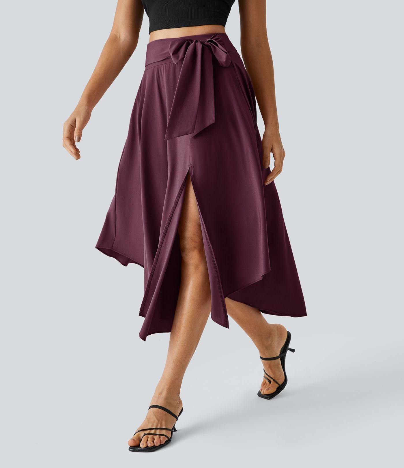 Breezeful™ Jupe Taille Haute Casual Midi Séchage Rapide Fluide Fentes Latérales Nouées 2 en 1
