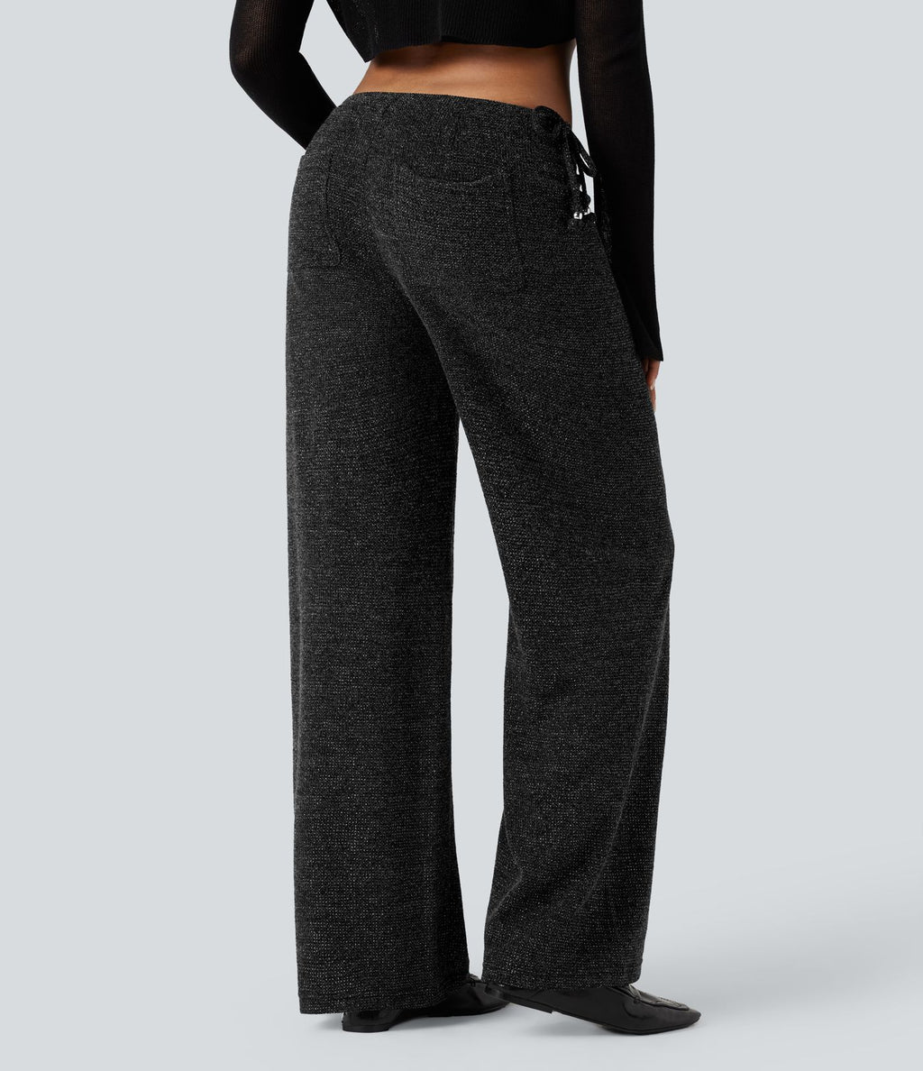 Pantalon large tricot effet sparkle avec poches