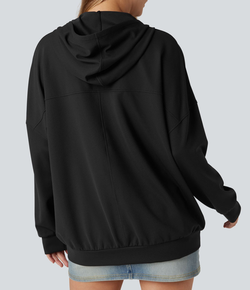 Sweat-shirt à capuche col V manches longues coupe décontractée avec poches