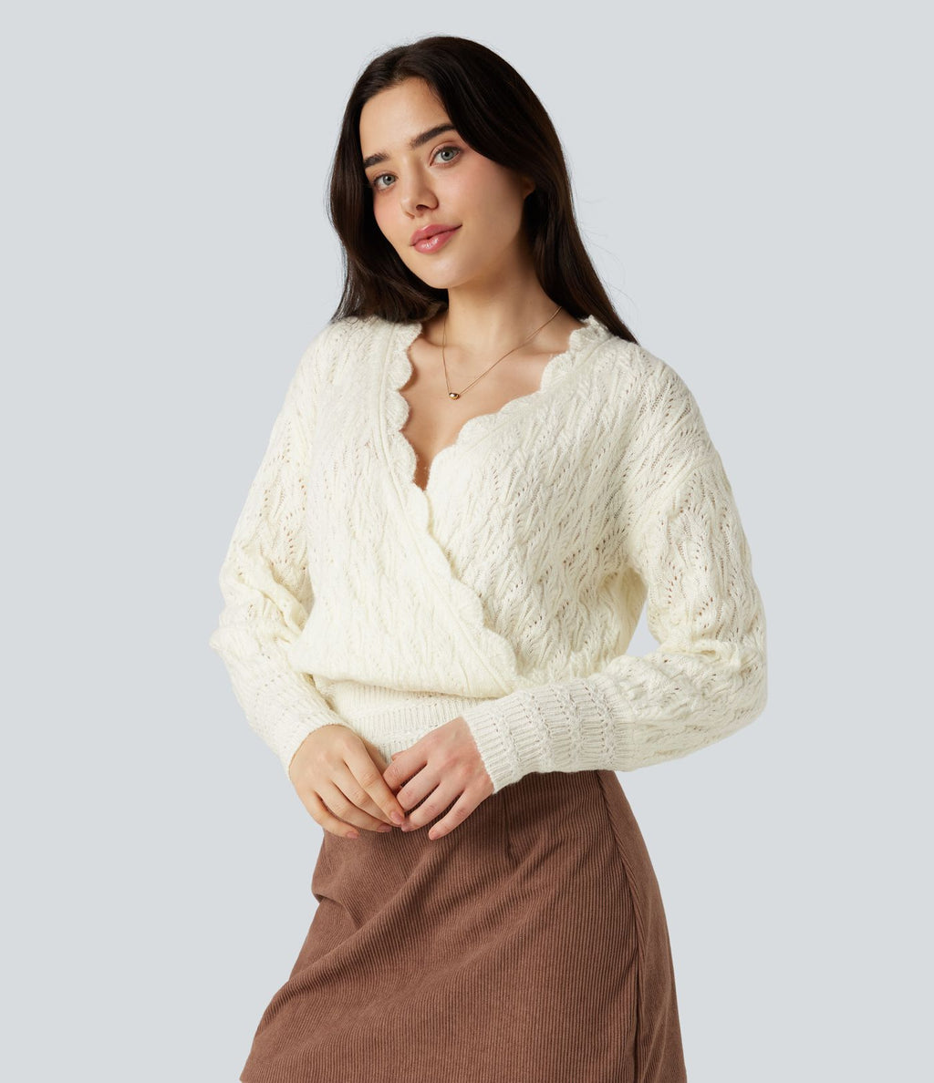 Pull portefeuille col V manches longues