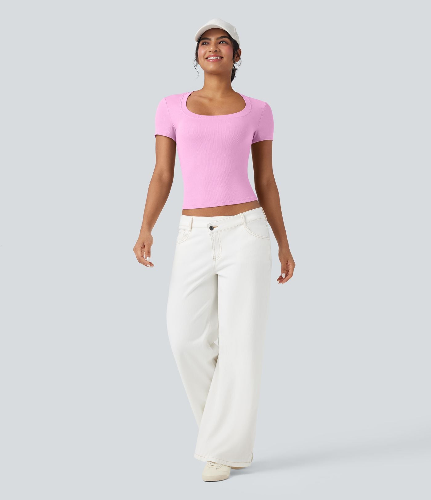 T-shirt décontracté maille côtelée manches courtes