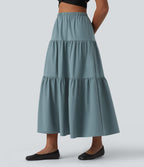 Jupe midi trapèze taille haute en popeline extensible avec poches