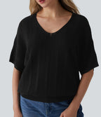 Pull décontracté col V manches courtes