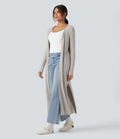 Manteau long décontracté maille côtelée manches longues avec fente