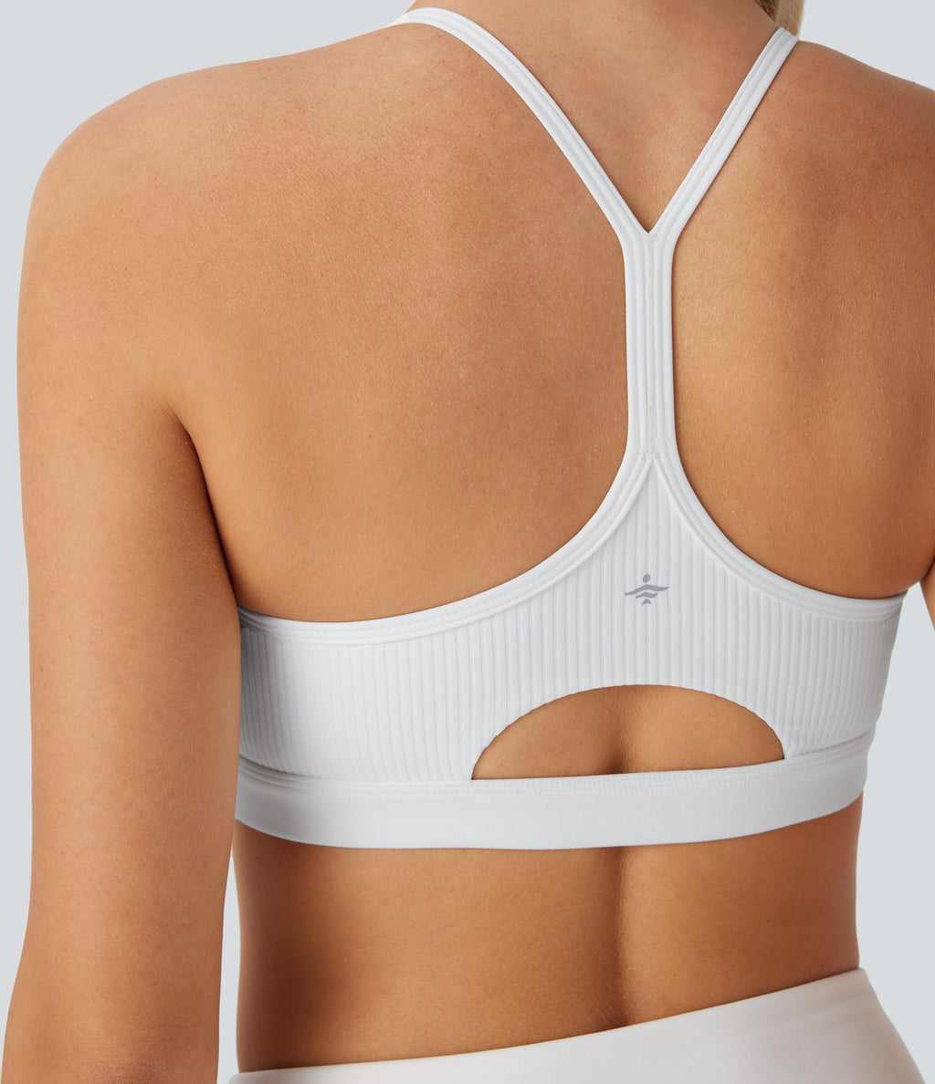 Brassière de sport yoga maille côtelée soutien léger à découpes bonnets A-D
