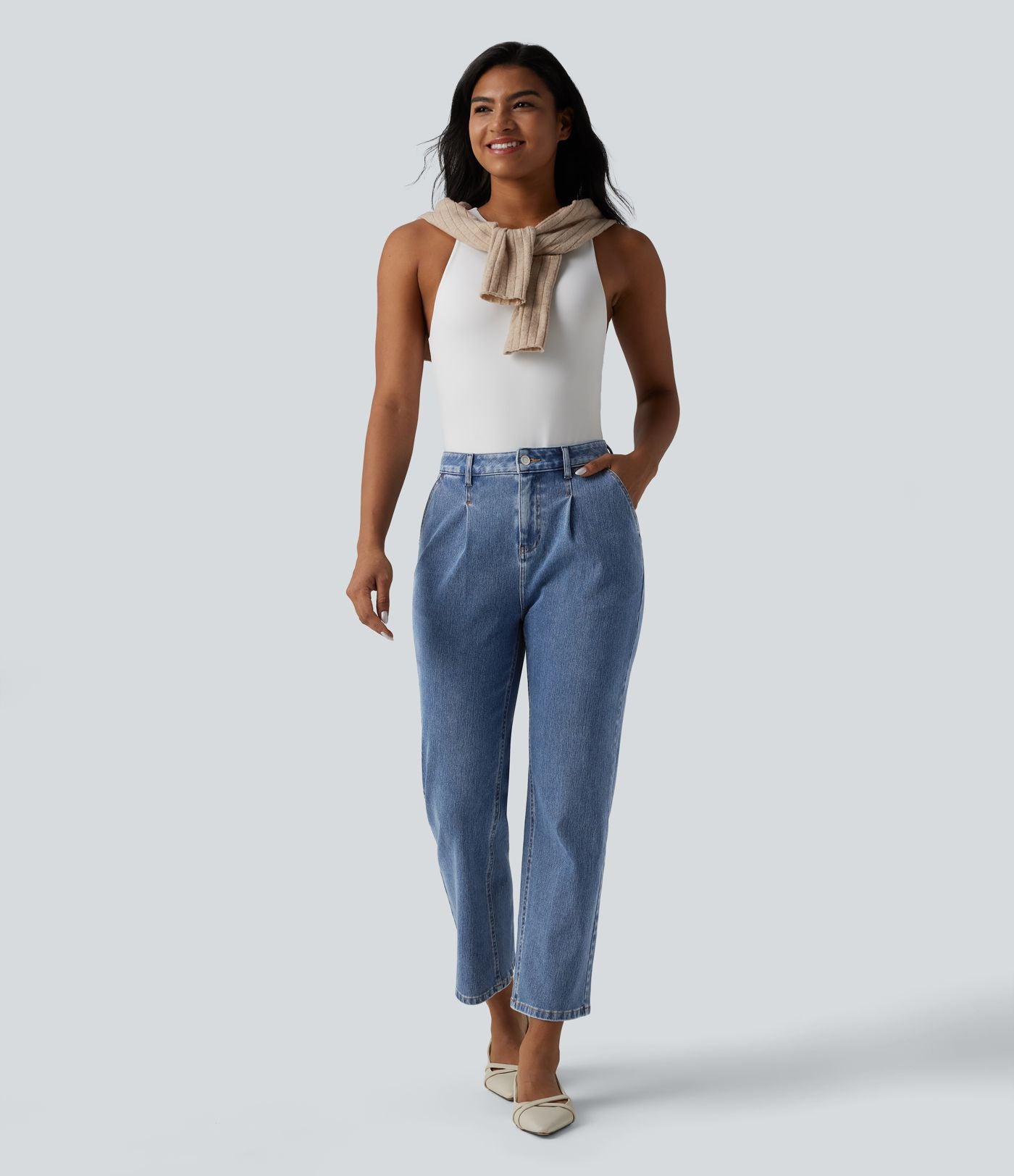 Halara Flex™ Jean droit casual 7/8 taille haute avec poches