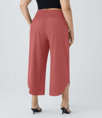 Breezeful™ Pantalon de Vacances Grande Taille Taille Haute avec Découpe Croisée Plissé Poche Latérale Fente et Séchage Rapide