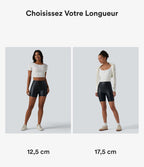 Short de cycliste casual en PU stretch gainant taille haute 12,5 cm avec poches