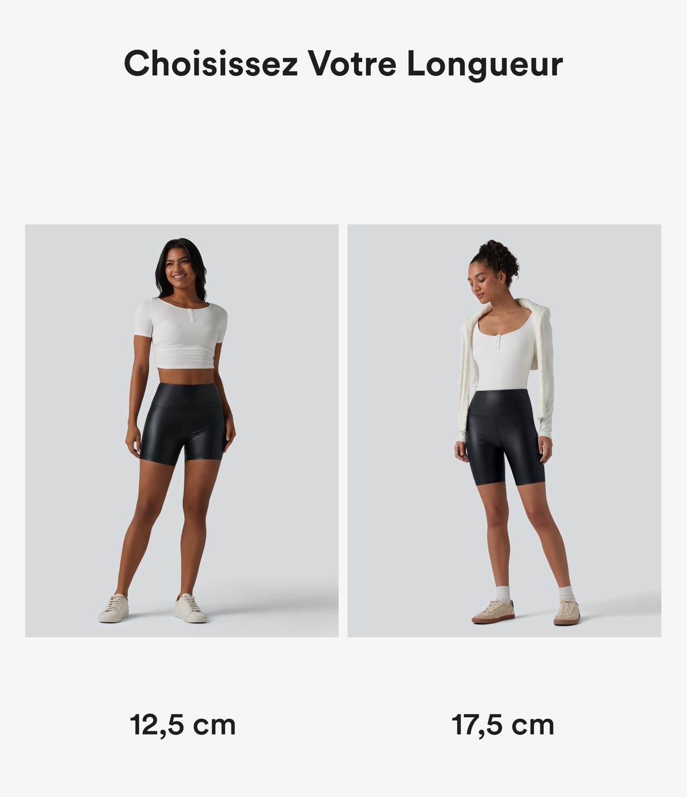Short de cycliste casual en PU stretch gainant taille haute 12,5 cm avec poches