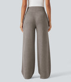 Pantalon jogging large décontracté côtelé gainant taille haute avec cordon de serrage et poches
