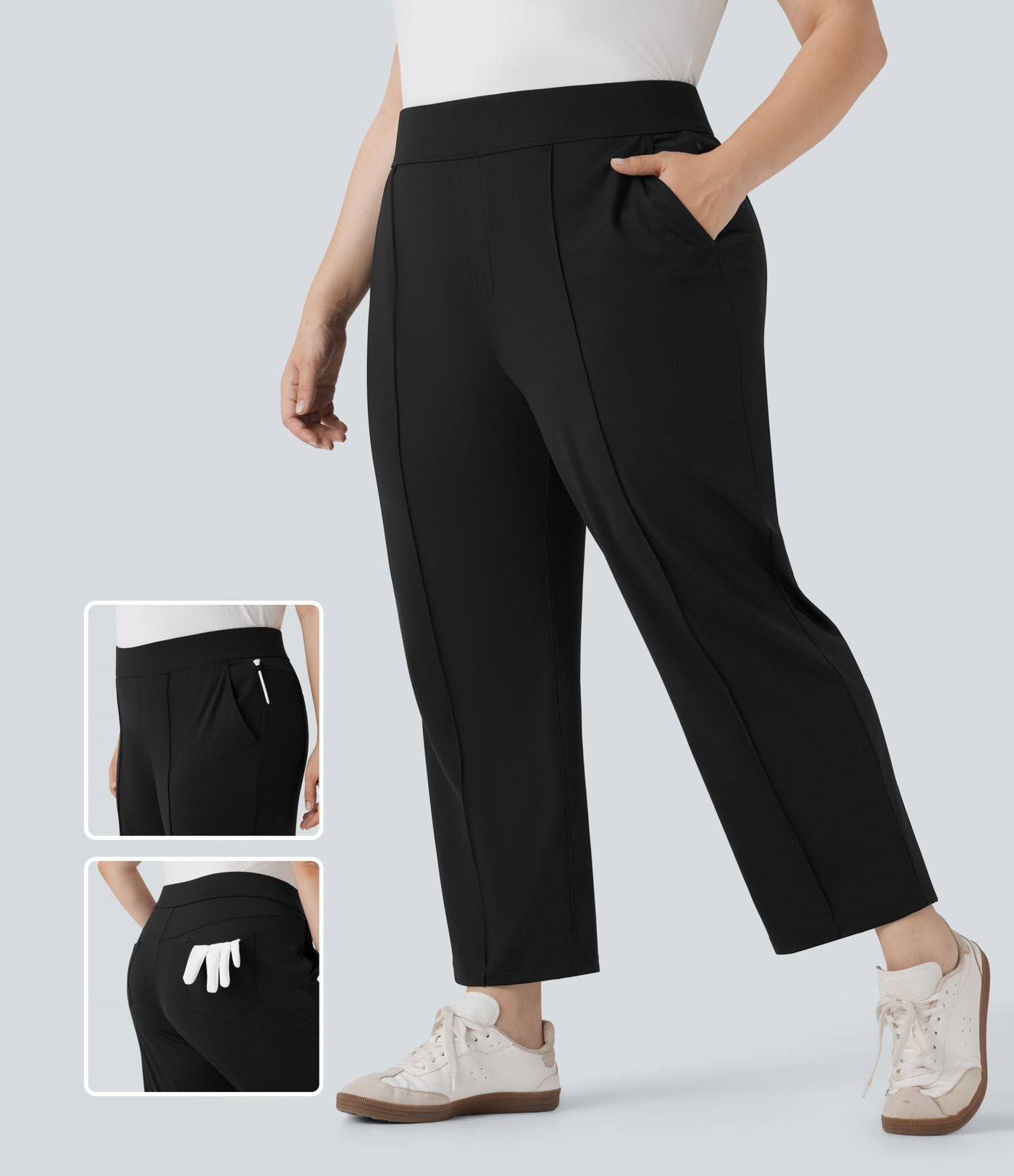 Pantalon de golf droit, séchage rapide, taille haute, grande taille, avec poches et poche tee, UPF40+