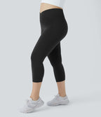 Softlyzero™ Legging Capri de Yoga Grande Taille Taille Haute avec Poche et Découpe Croisée
