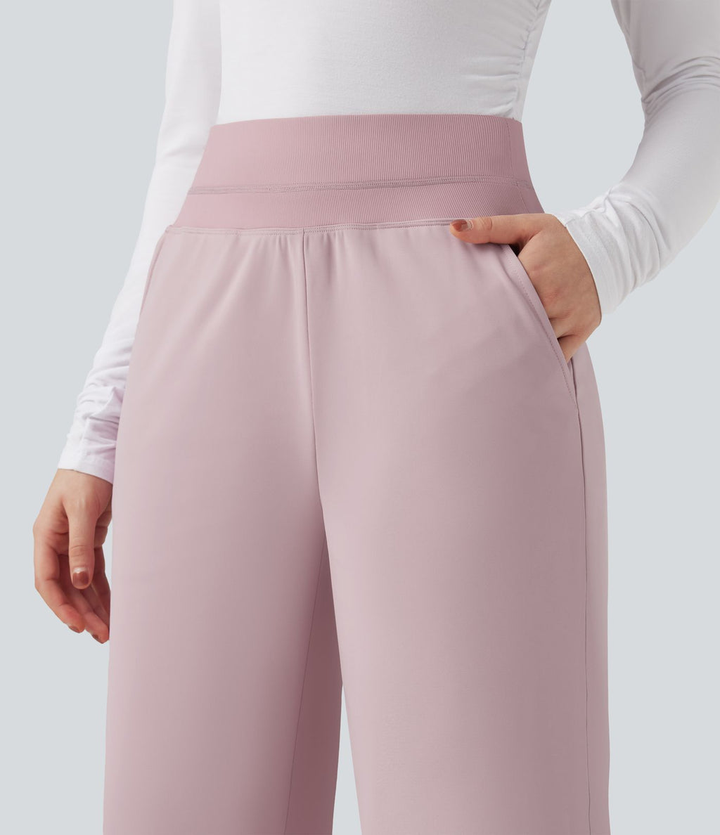 Pantalon polaire coupe droite taille haute avec poches