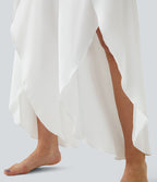 Breezeful™  Pantalon Large Casual 2 en 1 Palazzo Flowy Taille Haute Poches Fente à la Taille Arrière - Séchage Rapide