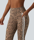 Legging 7/8 d'entraînement Halara UltraSculpt™ imprimé léopard, taille haute, ventre plat, push-up, rayures color block avec poches
