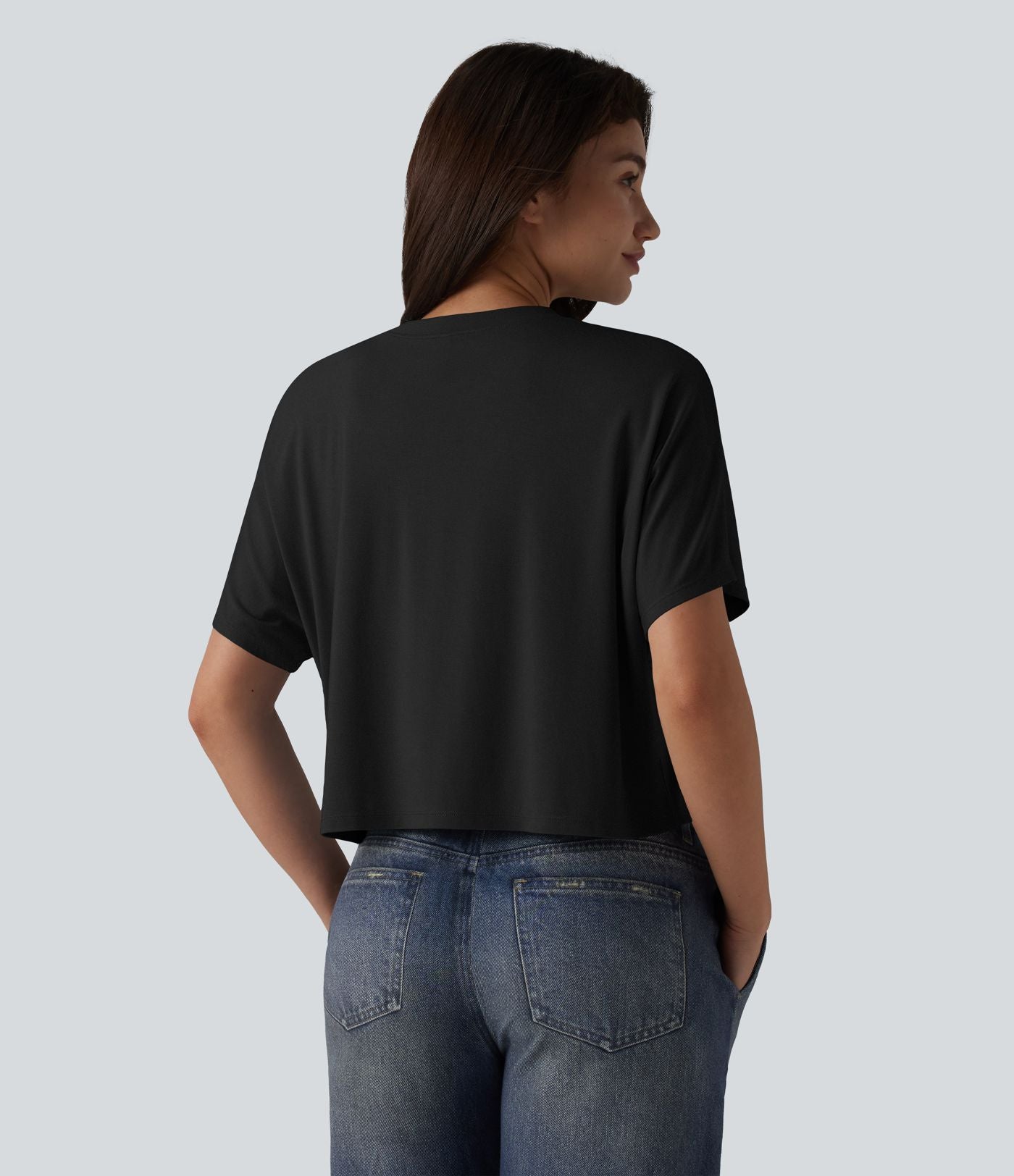 T-shirt décontracté col rond manches chauve-souris courtes