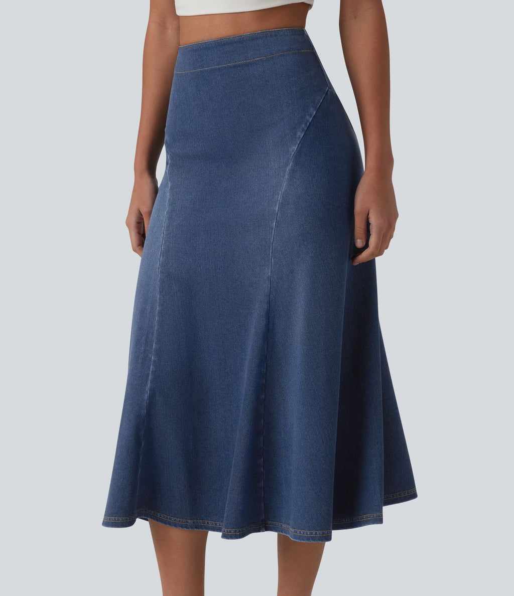Halara Flex™ Jupe midi sirène drapée en denim lyocell délavé taille haute