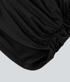 Blouse Travail Unie Froncée Croisée Manches Courtes Col en V