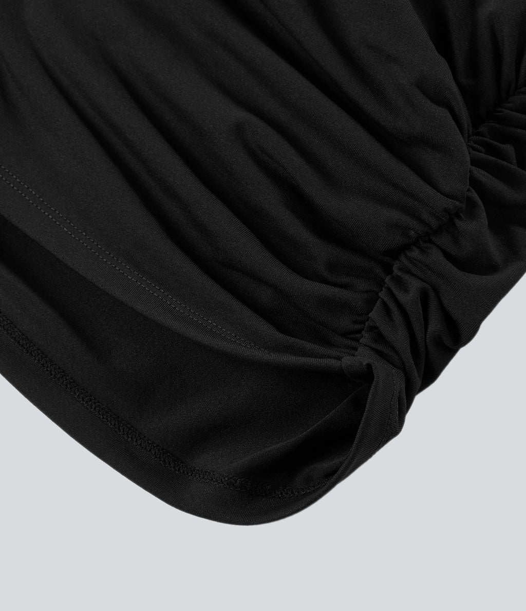 Blouse Travail Unie Froncée Croisée Manches Courtes Col en V