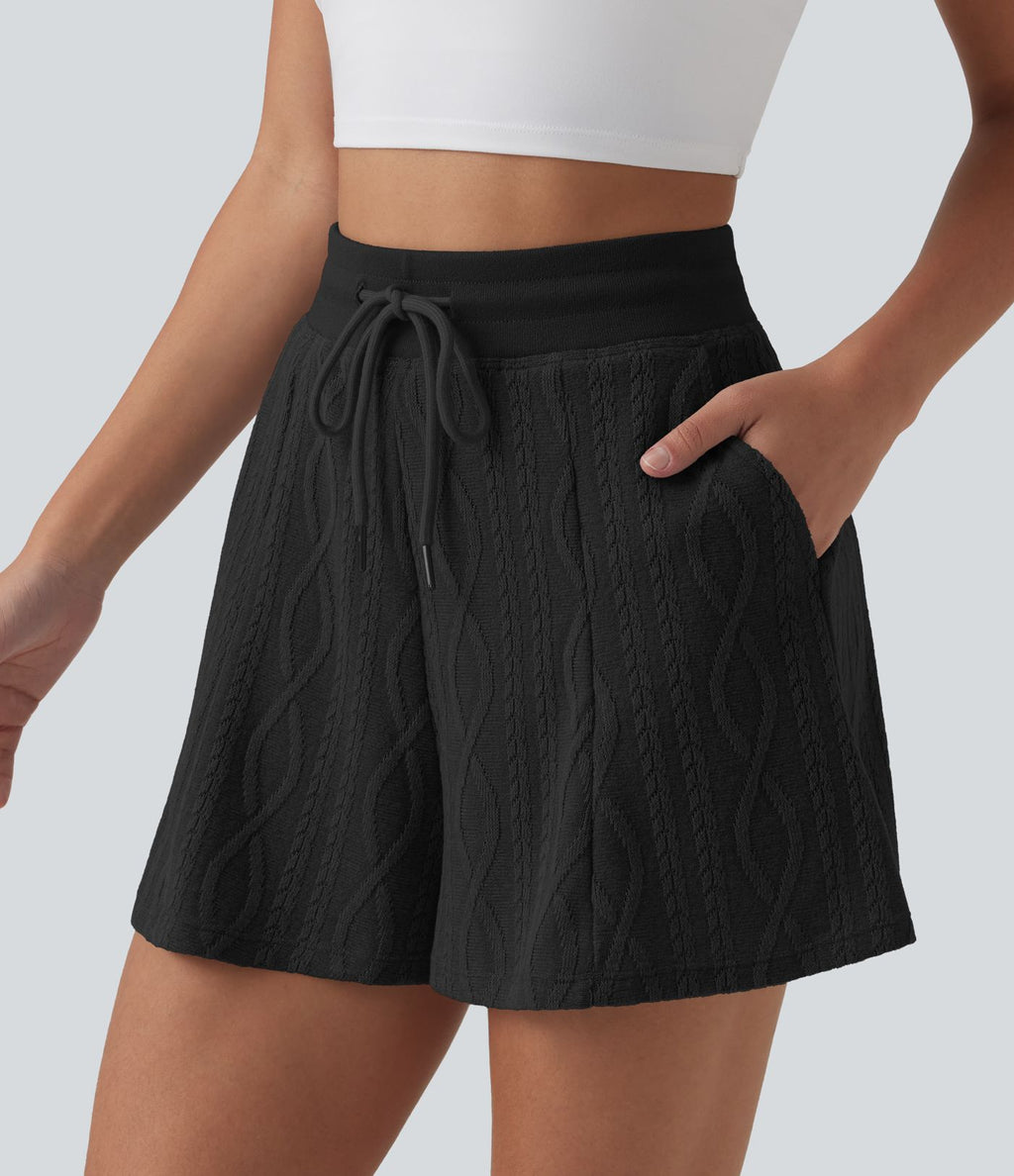 Short tailleur casual tricot pull taille haute 7,5 cm avec cordon de serrage et poches