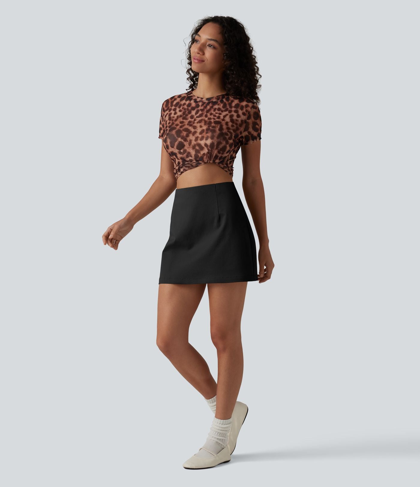 Jupe chino décontractée en coton 2 en 1 à taille haute et fermeture éclair invisible