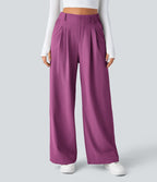 Halara Flex™ Pantalon Tailleur Large Fluide Gaufré Taille Haute Poches Latérales