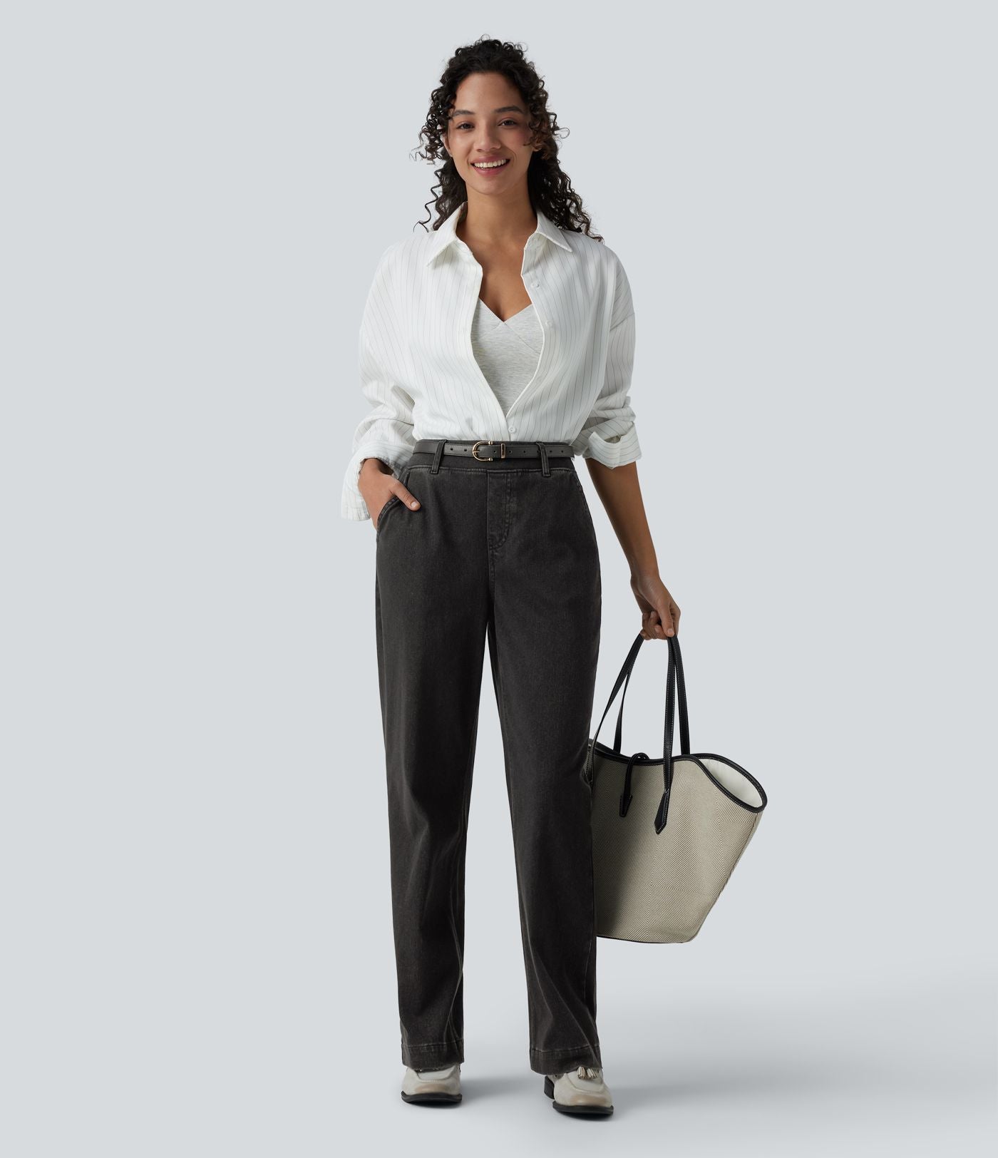 Jean Halara Flex™ taille haute coupe droite décontracté avec poches