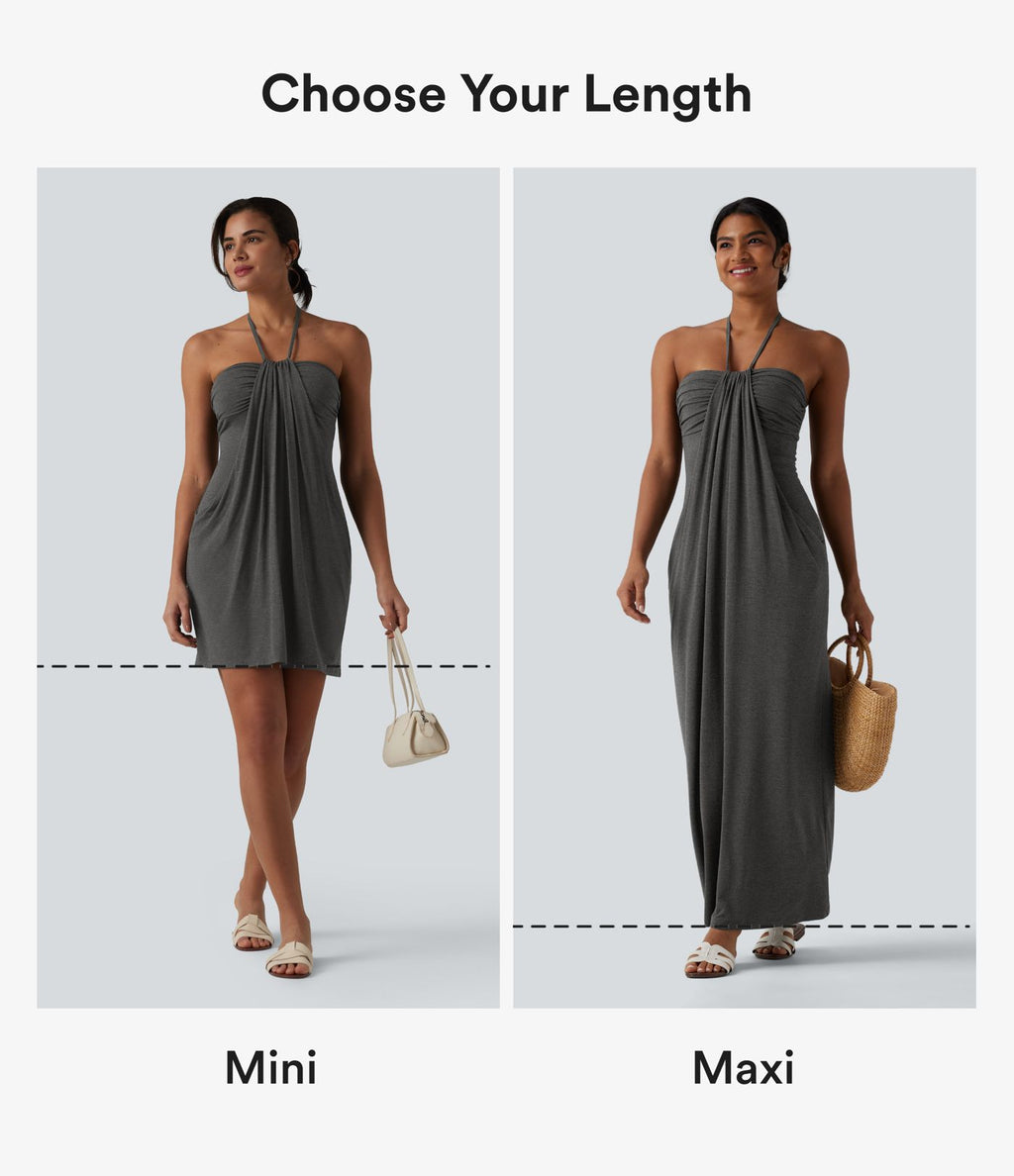 Robe longue dos nu col licou avec nœud et poches