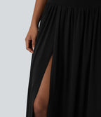 Jupe décontractée maxi fluide 2-en-1 taille haute avec fente