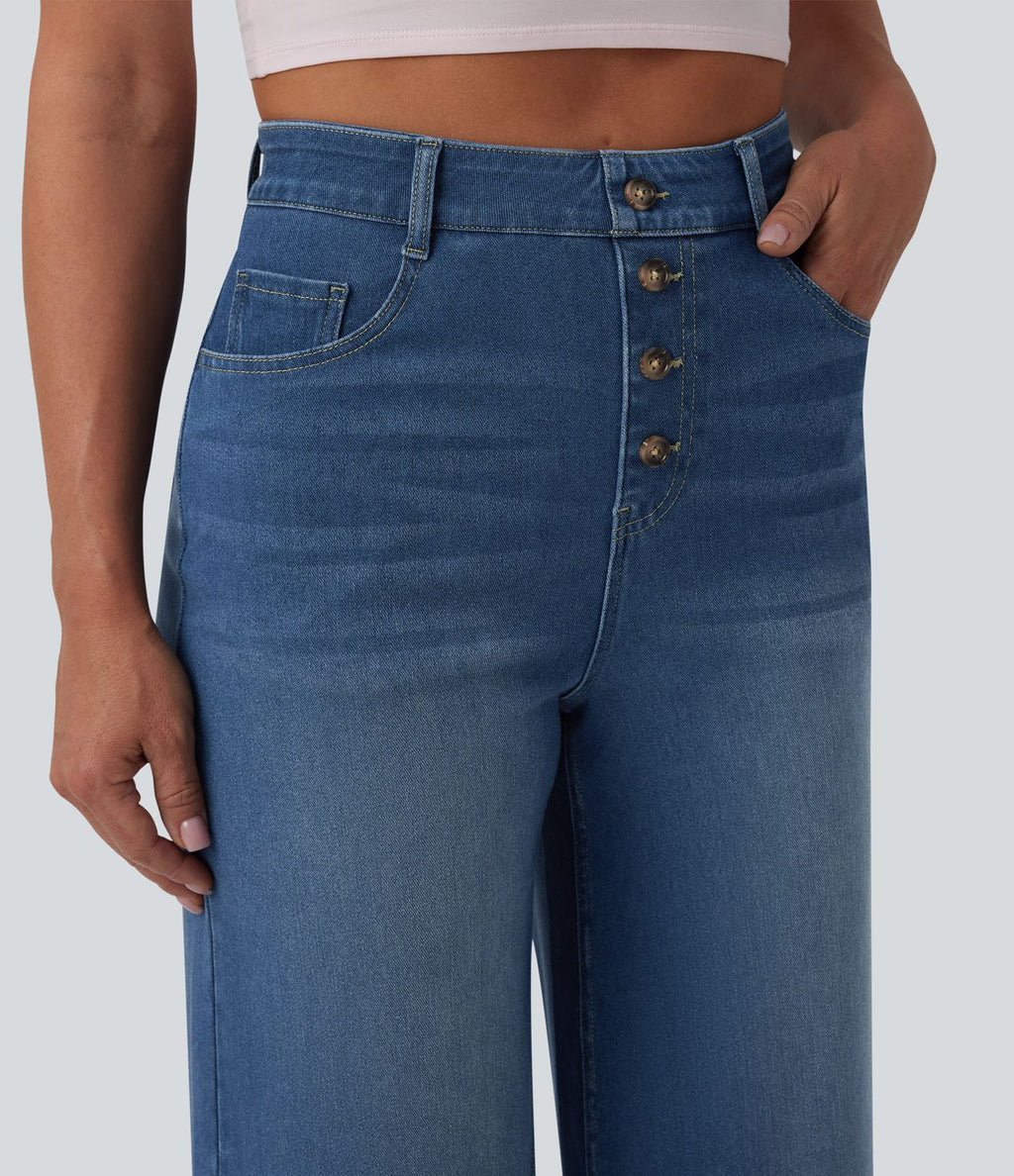 Halara Flex™ Jean large casual raccourci taille haute en lyocell drapé, avec poches