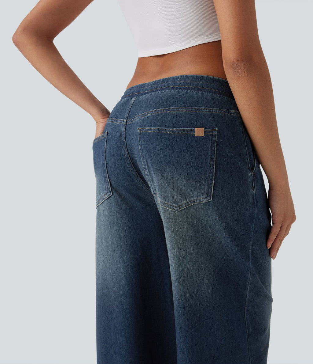 Jean ample en denim extensible à taille basse avec cordon Halara Flex™ avec multiples poches