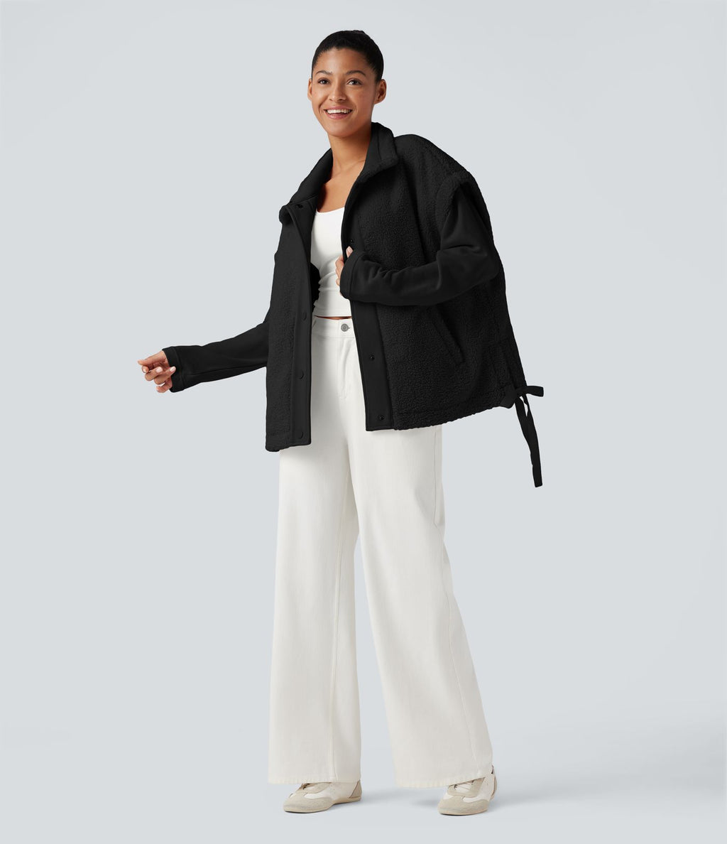 Veste Sherpa 2-en-1 col montant avec nœud et poches