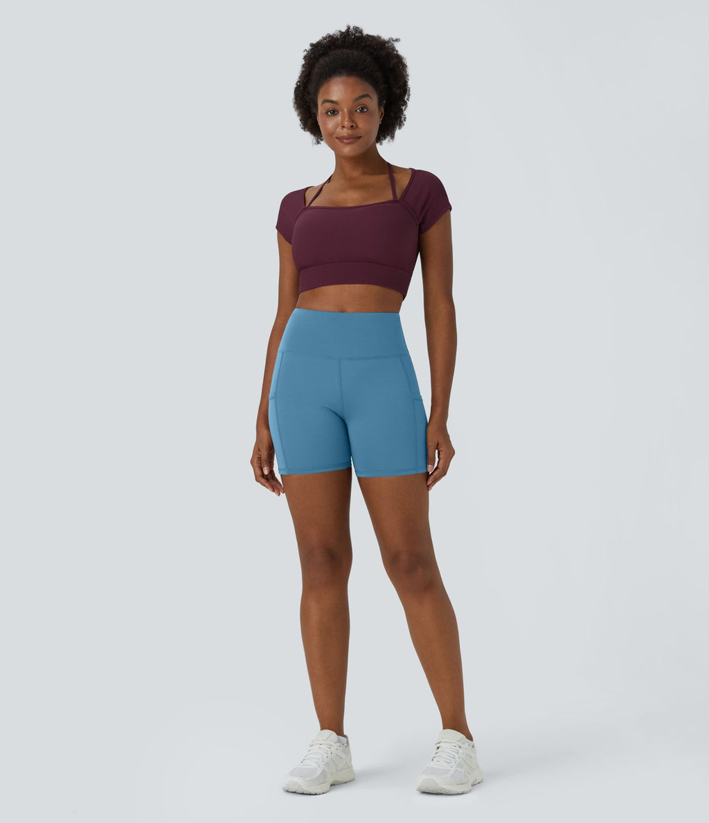 Patitoff™ Short 12,5cm Biker Résistants aux Poils d'Animaux à Taille Haute et Poches Latérales