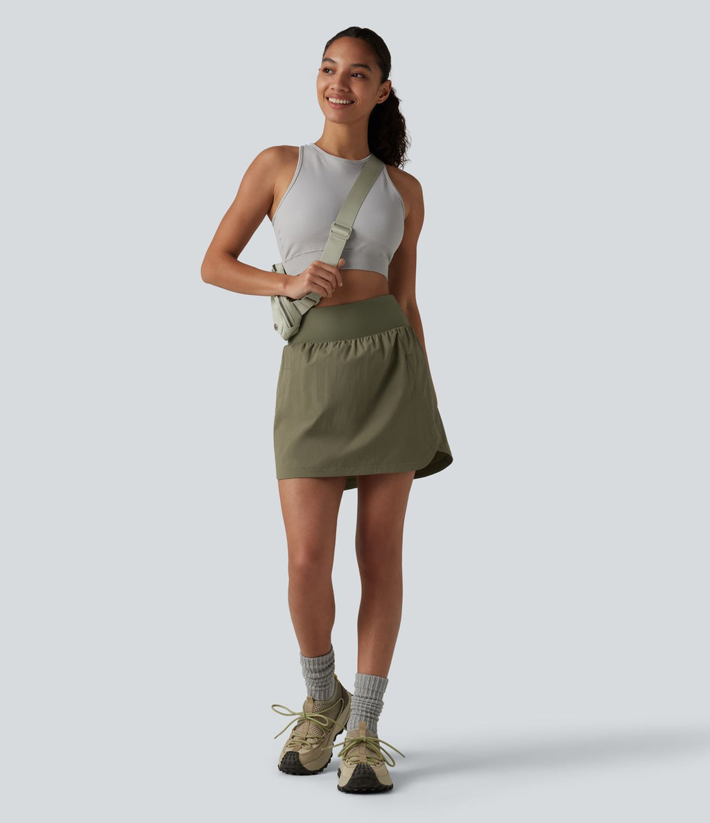 Jupe-short mini 2-en-1 taille haute ourlet arrondi avec poches pour la randonnée