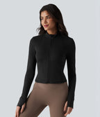 SoftlyZero™ Plush Veste de yoga col montant à manches longues avec trous pour les pouces, dos torsadé, empiècements en mesh respirant et poches