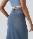 Halara Flex™ Jupe droite midi en denim taille haute avec fente et poches