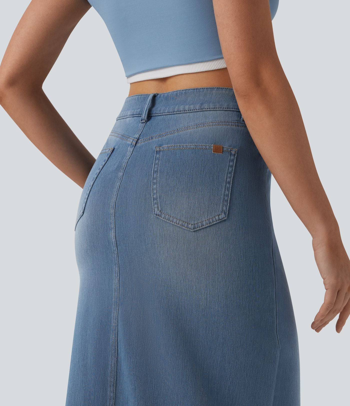 Halara Flex™ Jupe droite midi en denim taille haute avec fente et poches