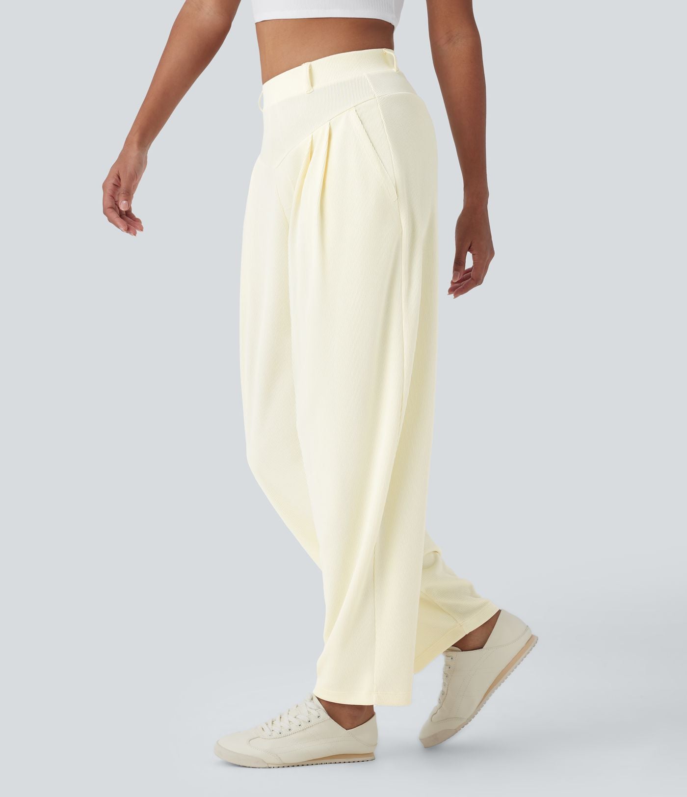 Pantalon de travail Halara Flex™ barrel côtelé, taille haute, avec poches