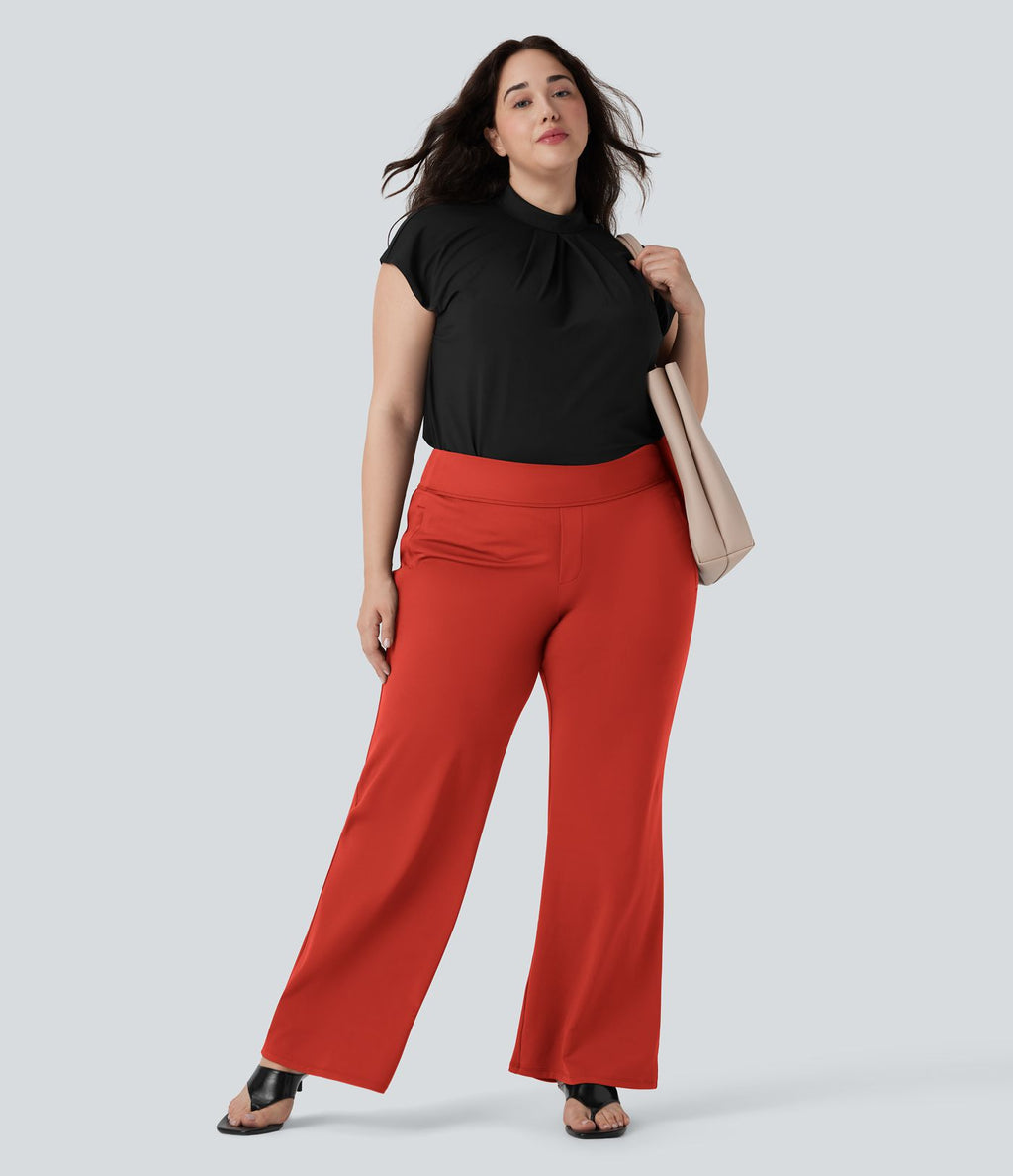 Pantalon tailleur évasé grande taille taille haute Halara Flex™ DayStretch avec poches zippées latérales